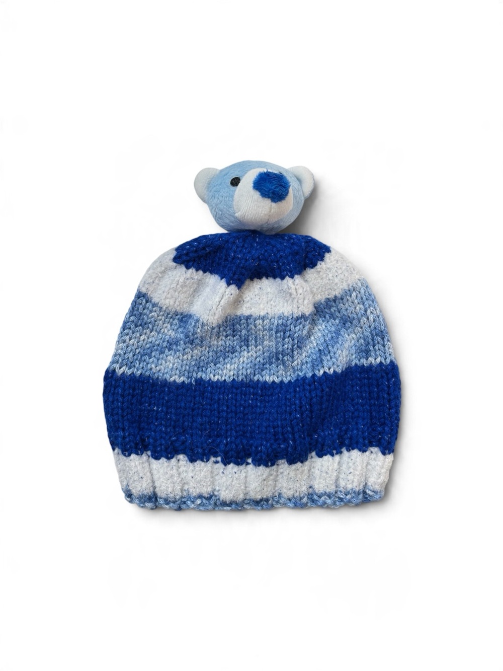 DMC Top This! Blue White Hand Knit 3D Plush Polar Bear Animal Toque Beanie 2-4T